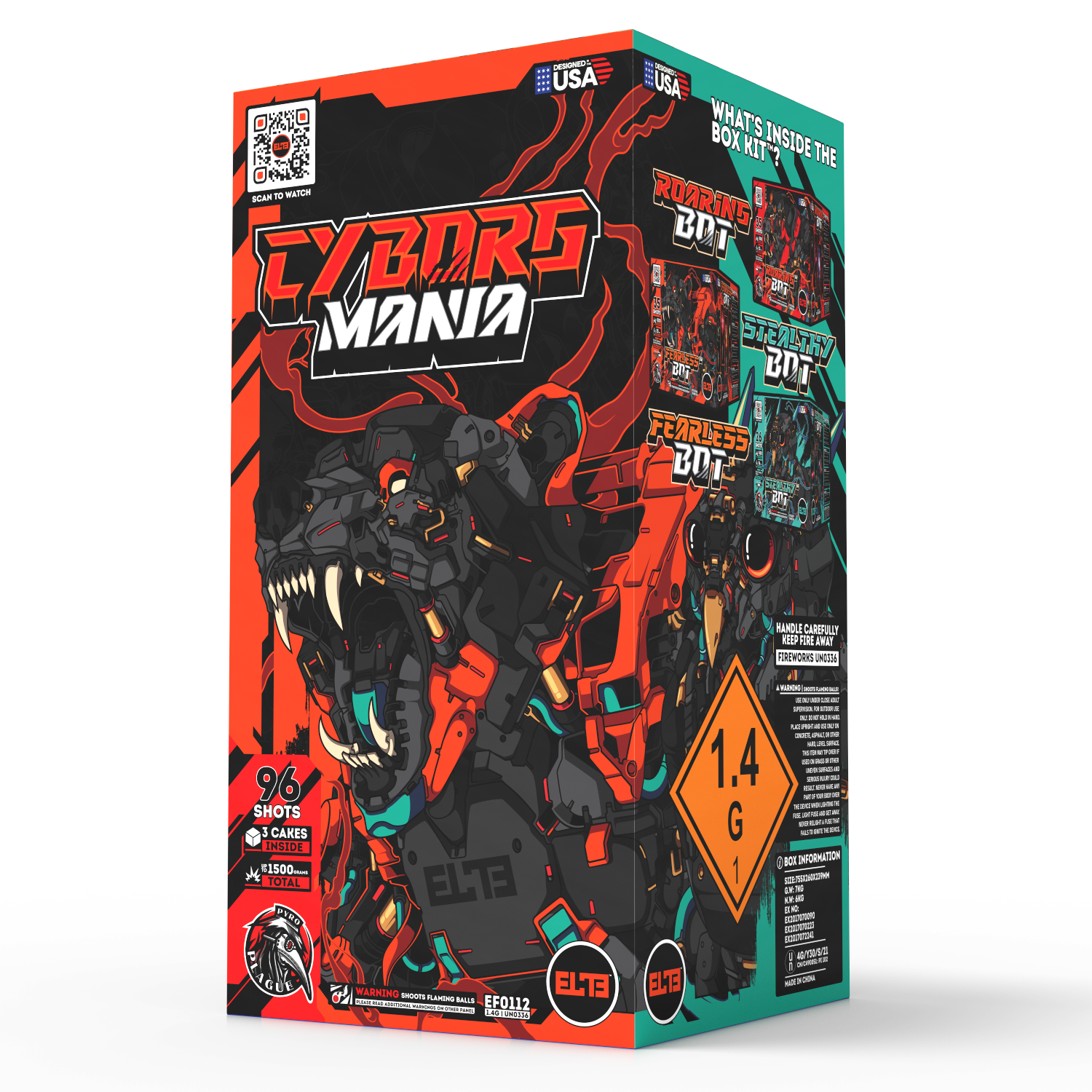 Cyborg Mania™ | 96 Shot Box Kit™ - Fearless Bot™ - Roaring Bot™ - Stealthy Bot™