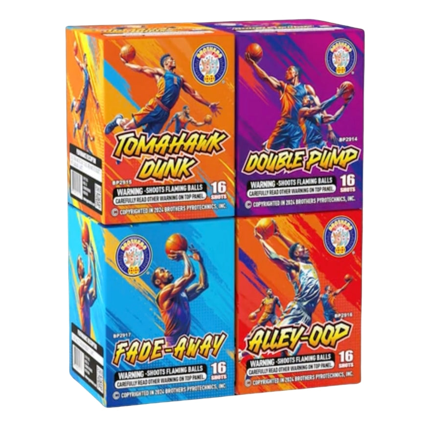 Sportzilla | 256 Shot Box Kit™ - Tomahawk Dunk - Double Pump - Fade-Away - Alley-Oop - Big Inning - Home Run - Double Play - Rundown - Extra Point - Kickoff - Fumble - Interception