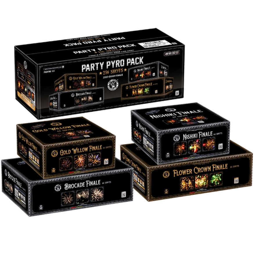 Party Pyro Pack | 256 Shot Box Kit™ - Nishiki Finale - Gold Willow Finale - Brocade Finale - Flower Crown Finale