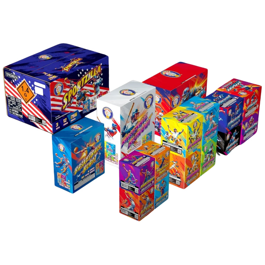 Sportzilla | 256 Shot Box Kit™ - Tomahawk Dunk - Double Pump - Fade-Away - Alley-Oop - Big Inning - Home Run - Double Play - Rundown - Extra Point - Kickoff - Fumble - Interception