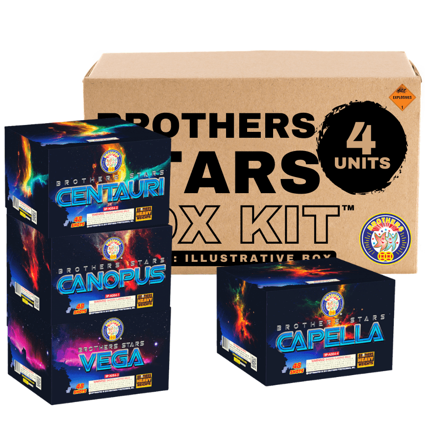 Brothers Stars | 192 Shot Box Kit™ - Canopus - Capella - Centauri - Vega by Brothers Pyrotechnics -Shop Online for X-tra Large Cake™ at Elite Fireworks!