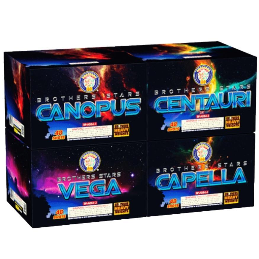 Brothers Stars | 192 Shot Box Kit™ - Canopus - Capella - Centauri - Vega by Brothers Pyrotechnics -Shop Online for X-tra Large Cake™ at Elite Fireworks!