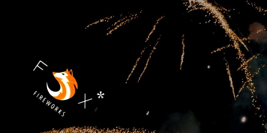 Fox Fireworks logo with an orange fox on a black background. Click to shop Fox Fireworks products available at Elite Fireworks. Explosive fireworks backdrop. Fox Fireworks is a sub-brand of Winco Fireworks, also owning Black Cat Fireworks.