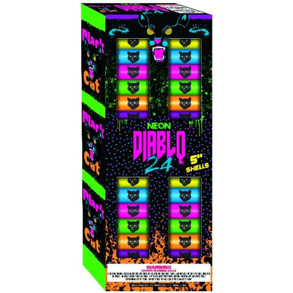 Neon Diablo 24 | 24 Break Artillery Shell by Black Cat Fireworks -Shop Online for X-tra Large Canister Kit™ at Elite Fireworks!