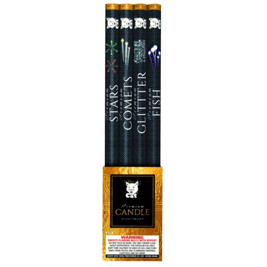 Premium Candle Assortment | 8 Shot Barrage Candle by Black Cat Fireworks -Shop Online for Large Candle at Elite Fireworks!