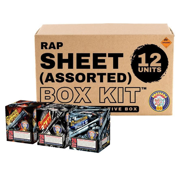 Rap Sheet | 300 Shot Box Kit™ - Crimson Bulls - Copper Devils - Sapphire Clan by Brothers Pyrotechnics -Shop Online for Standard Cake at Elite Fireworks!