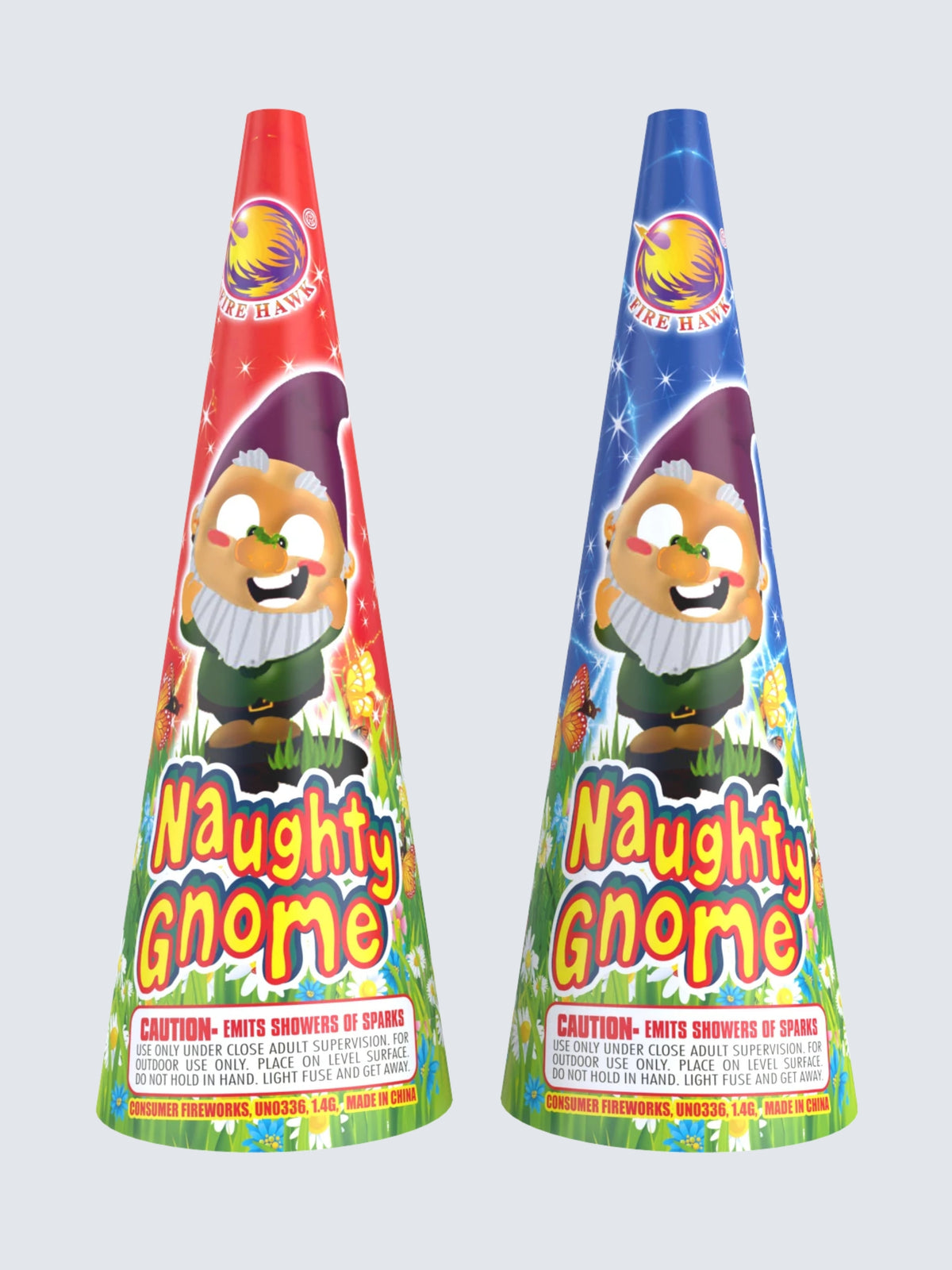 Unit of Naught Gnome Conic fountain. Packaging shows cartoon Gnomes. 