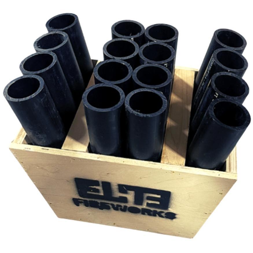 16 Shot Mortar Rack with 12” HDPE Tubes | Rack at Elite Fireworks