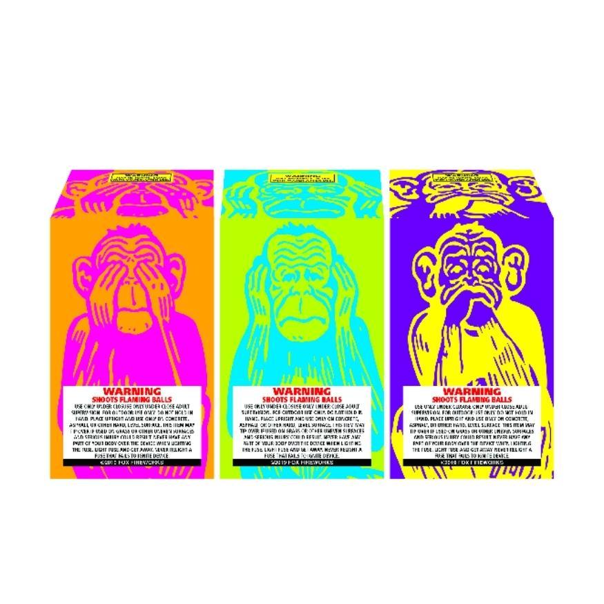 3 Monkeys | 9 Shot Unit Set - Speak No Evil - See No Evil - Hear No Evil by Fox Fireworks -Shop Online for Standard Cake at Elite Fireworks!