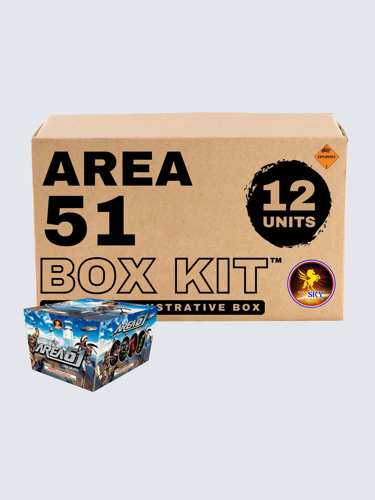 A box kit of Area 51 fireworks. Includes 12 units.
