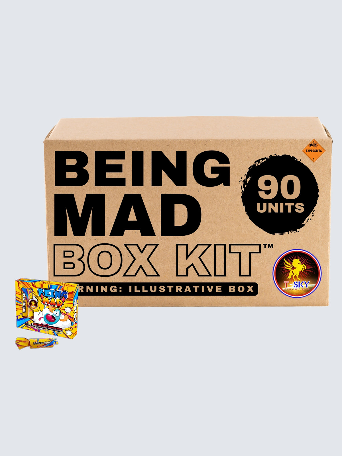 Being Mad Chain Crackle noisemaker firecrackers box kit containing 90 units.