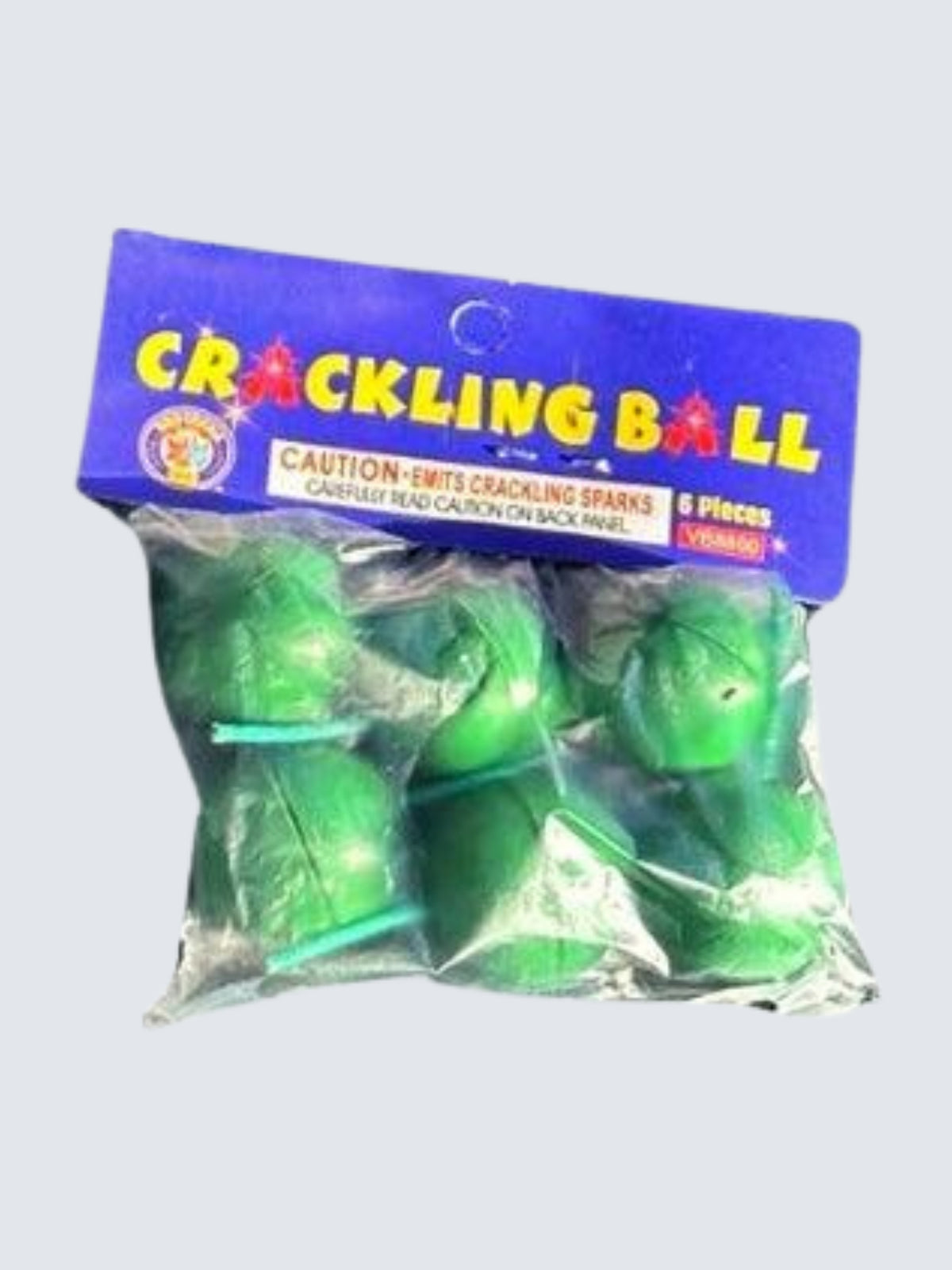 Crackling Ball 6-piece pack by Brothers Fireworks featuring green foil-wrapped crackling balls with fuses.
