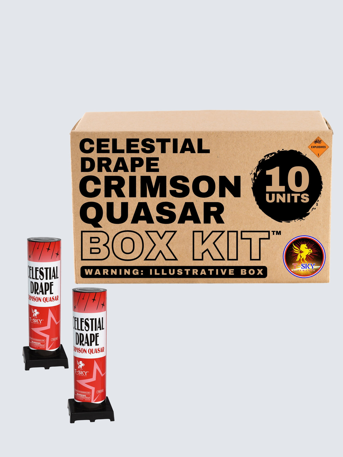Box kit of Crimson Quasar firework cakes. Includes 10 units.