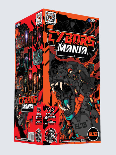 Cyborg Mania™ | 96 Shot Aerial Repeater Set at Elite Fireworks