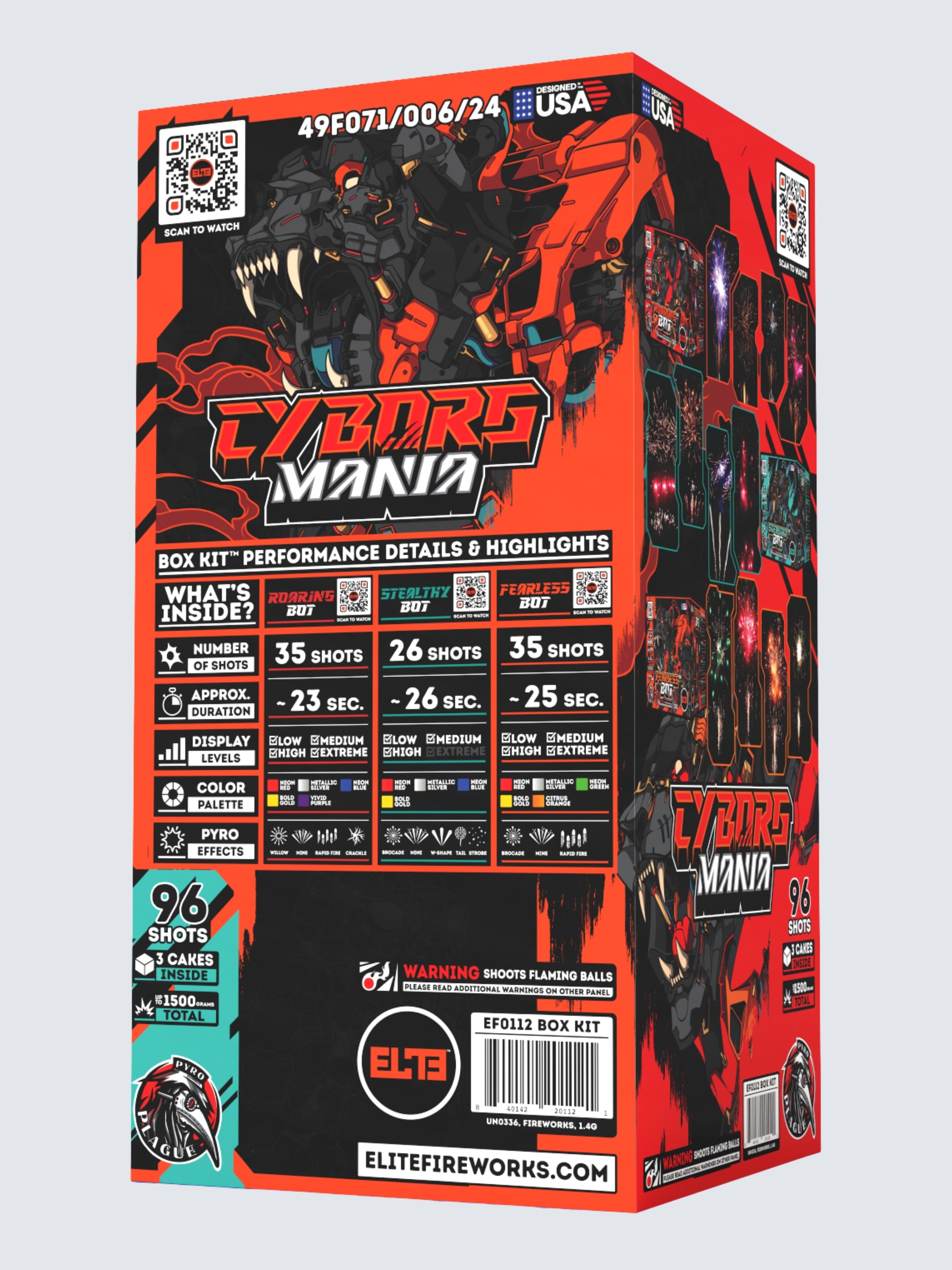 Cyborg Mania™ | 96 Shot Aerial Repeater Set at Elite Fireworks