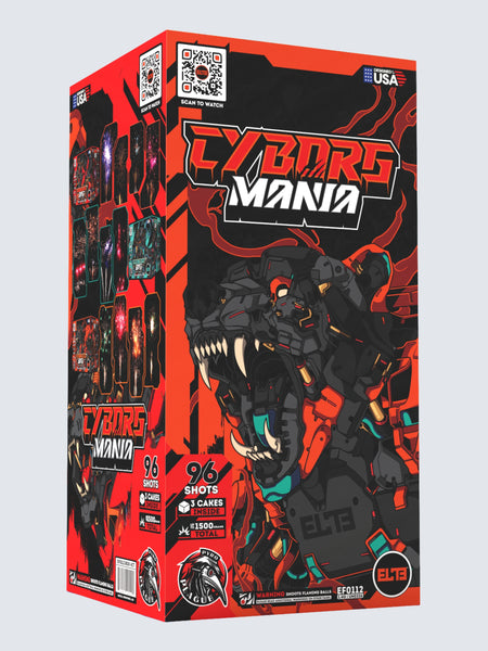 Cyborg Mania™ | 96 Shot Aerial Repeater Set at Elite Fireworks