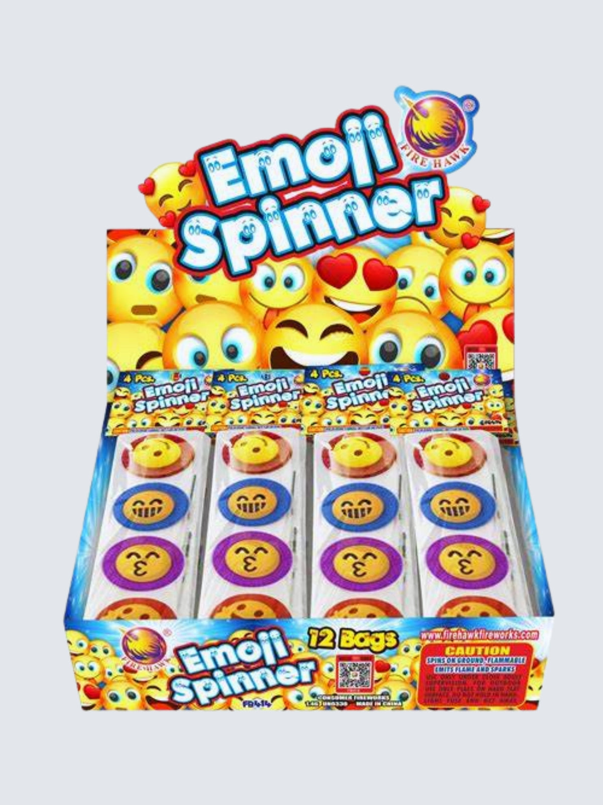 Firehawk Fireworks Emoji Spinner daytime ground novelty sleeve kit with smiley faces and cartoon artwork.