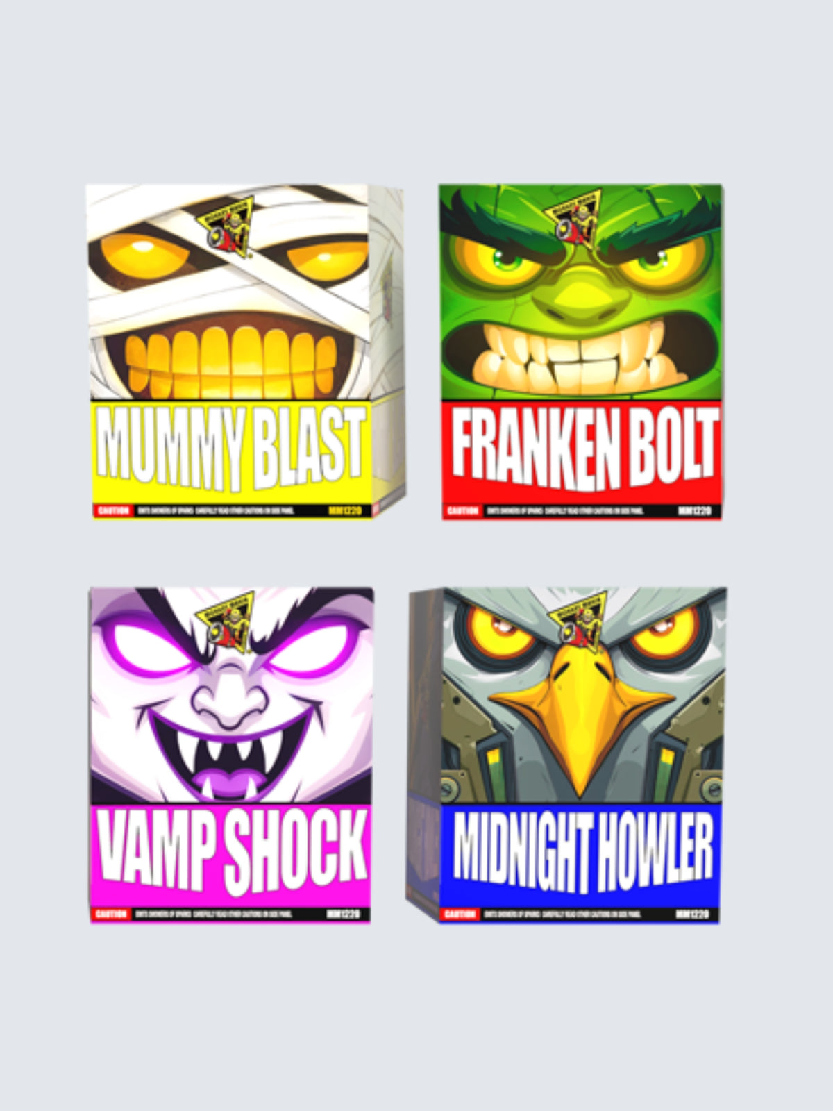 A picture including all variants of the Evil Ensemble fountain set. Themed around Halloween monsters.