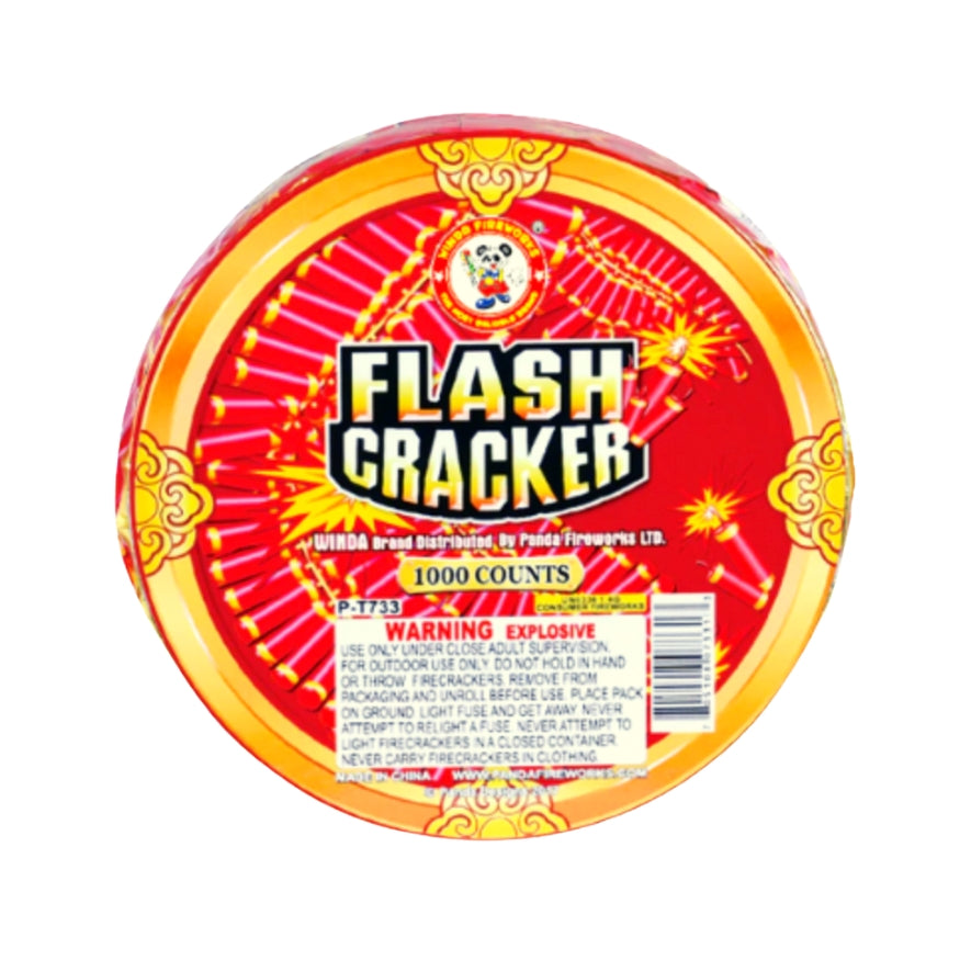 Flashcracker 1,000-count firecracker roll by Winda Fireworks, featuring bold red and gold circular packaging.