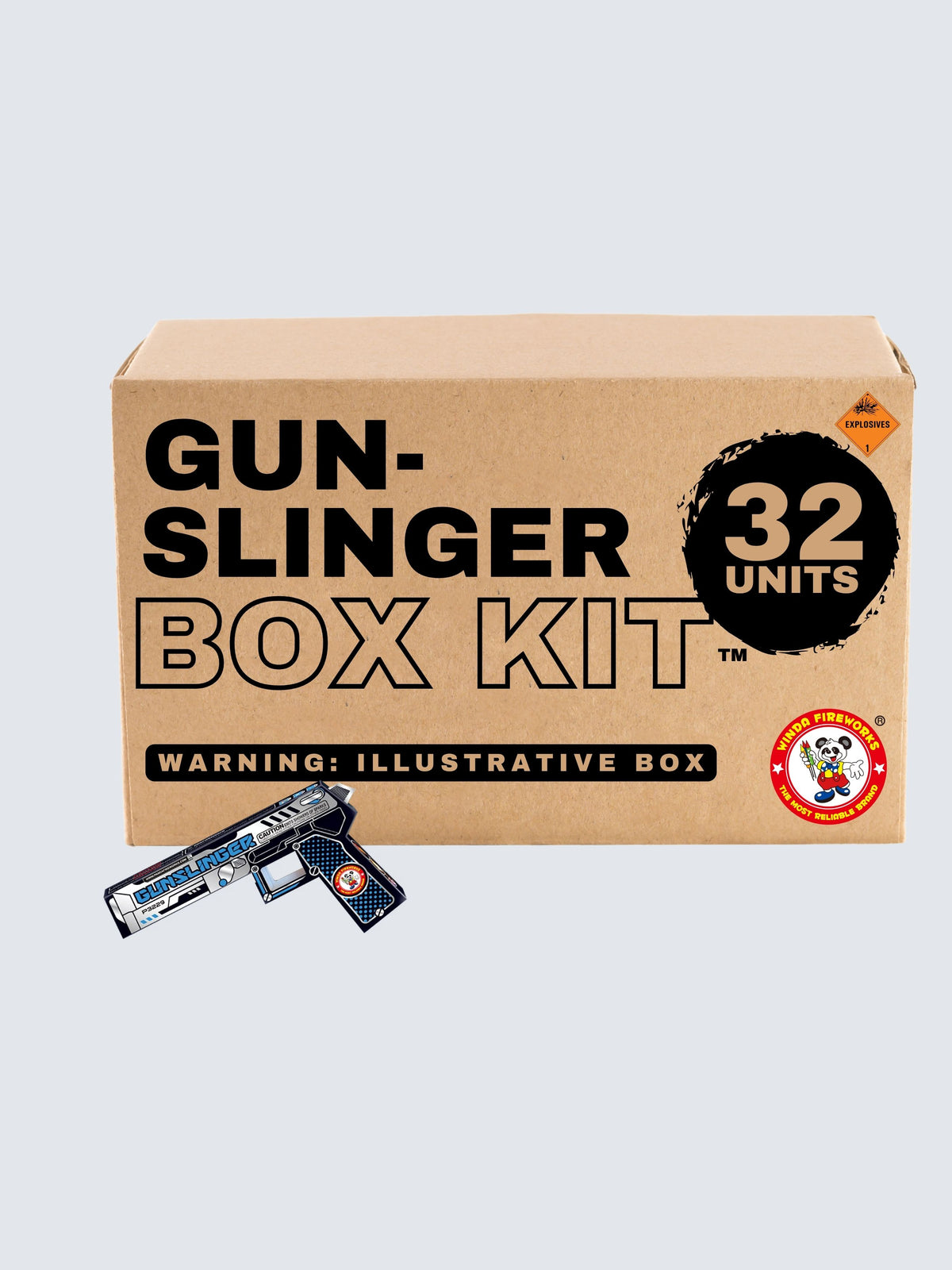 Box kit of Gun-Slinger including 32 units of handheld fountain fireworks. 