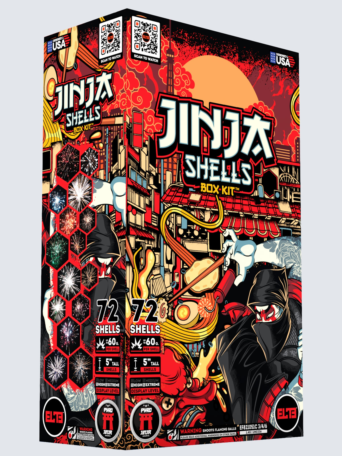 Box kit of Jinja Shells including 3 units and 72 shells. Packaging shows an Asian city with ninja.