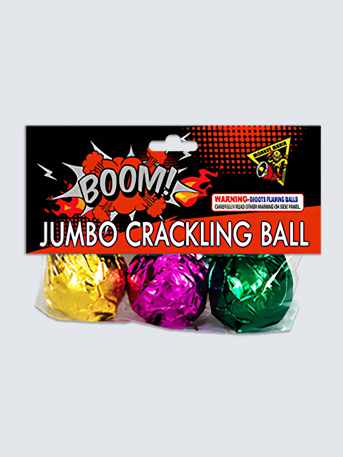 Jumbo Crackling Ball 3-piece pack by Monkey Mania featuring gold, pink and green foil-wrapped crackling balls.