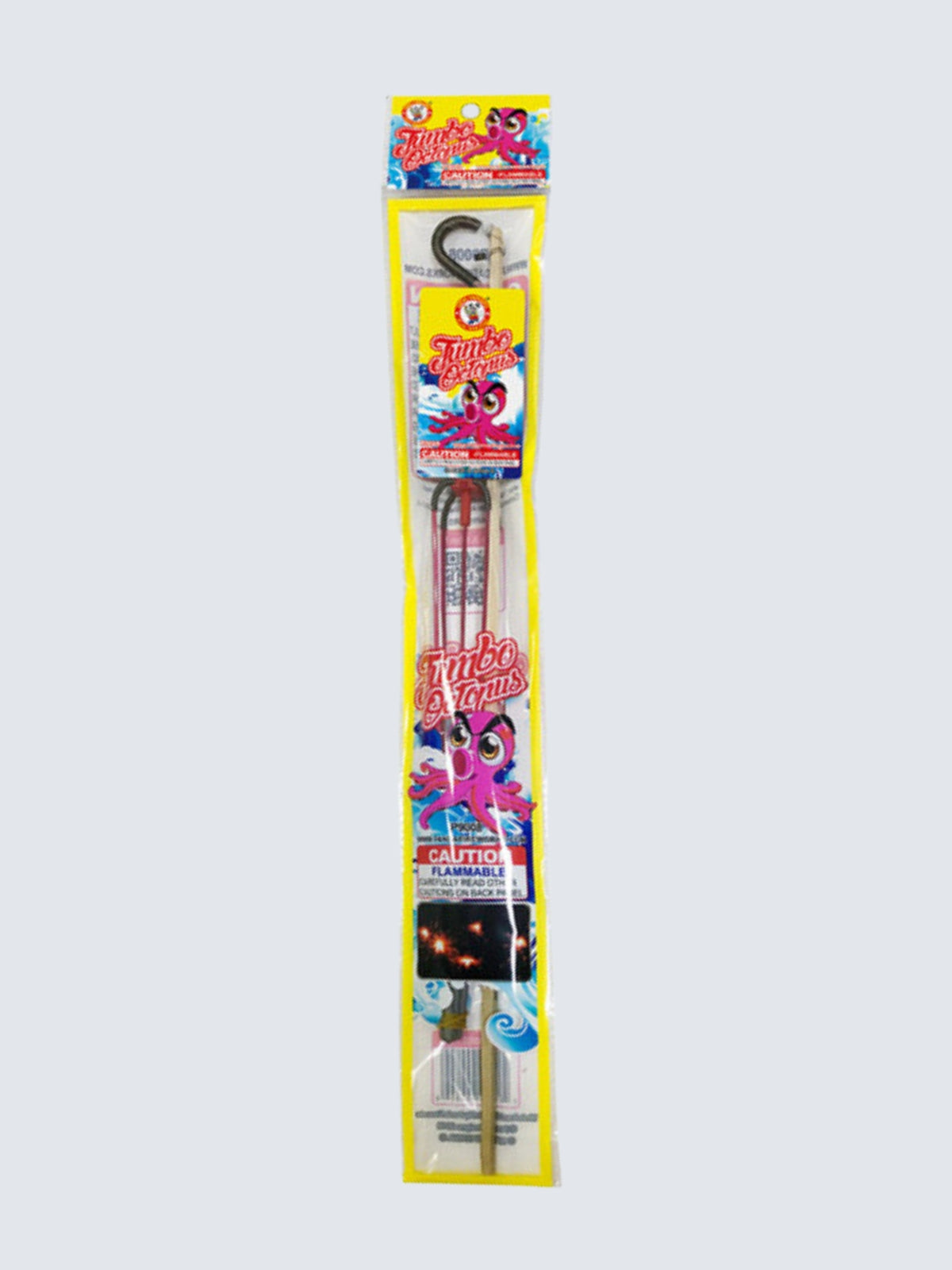 Jumbo Octopus 16-inch gold metal handheld sparkler in yellow packaging with a cartoon octopus.