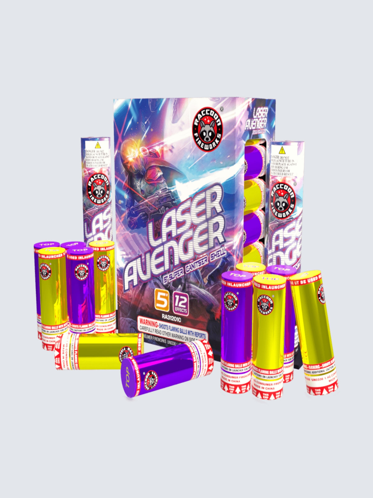 Laser Avenger | 12 Break Artillery Shell by Raccoon Fireworks -Shop Online for X-tra Large Canister Kit™ at Elite Fireworks!