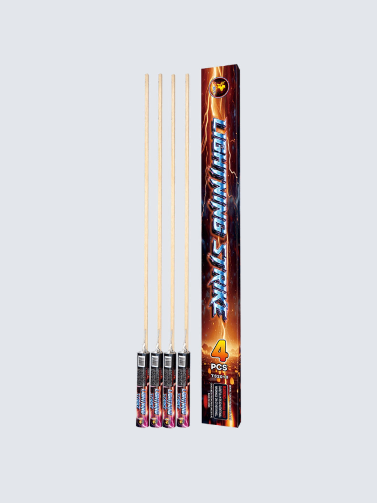 A unit of Lightning Strike, including 4 rockets. The packaging is electric lightning with blue font.