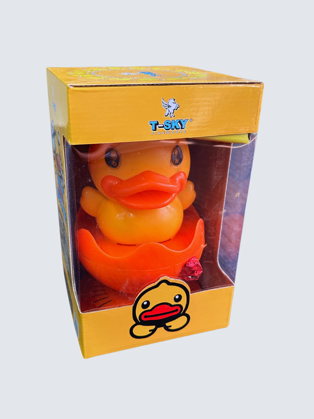 T-Sky Fireworks Little Yellow Duckling plastic ground novelty firework with yellow cartoon duckling packaging.