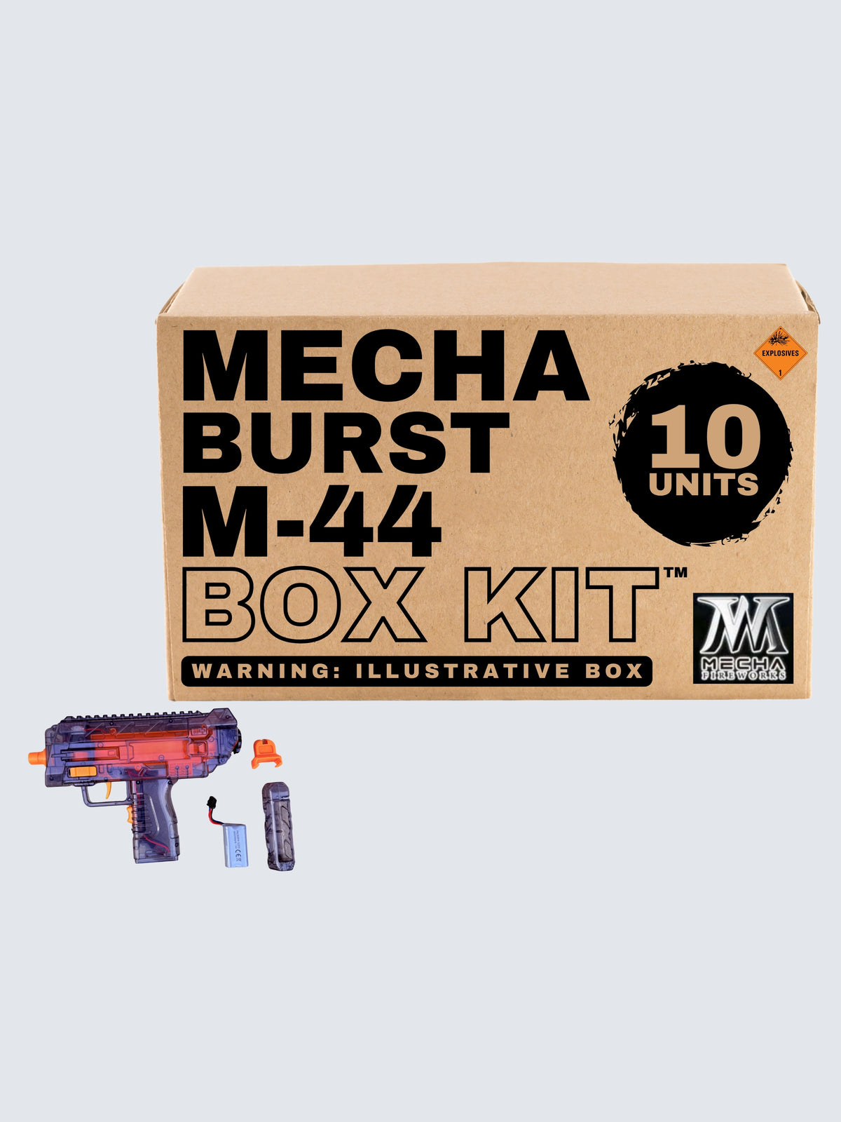 Box kit of Mecha Burst M-44 rapid fire 30 shot handheld snapper gun. Includes 10 units.