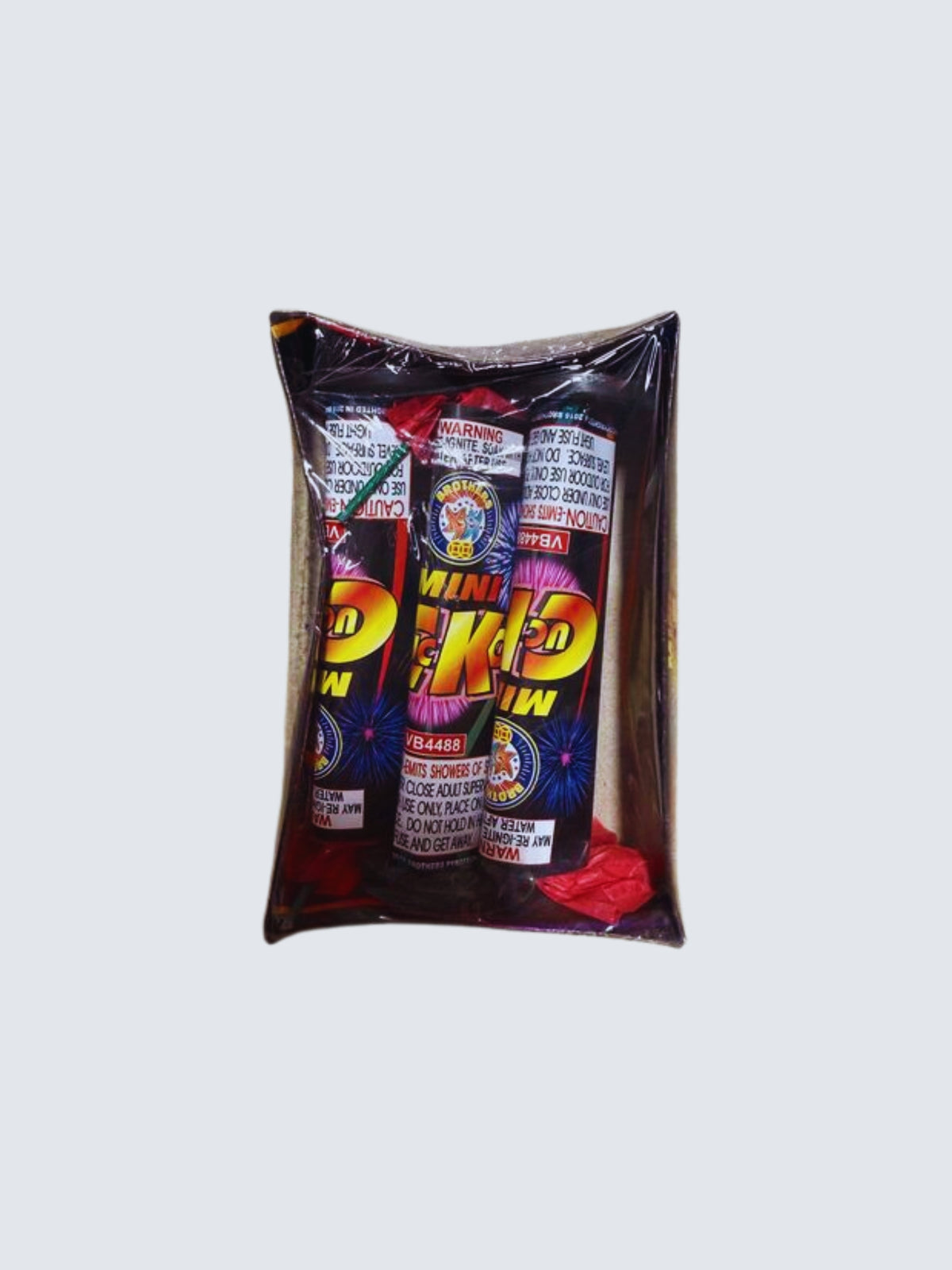 Mini Cuckoo Standard Shower Fountain Fireworks by Brothers Fireworks, featuring three fountains with colorful burst graphics in clear packaging.
