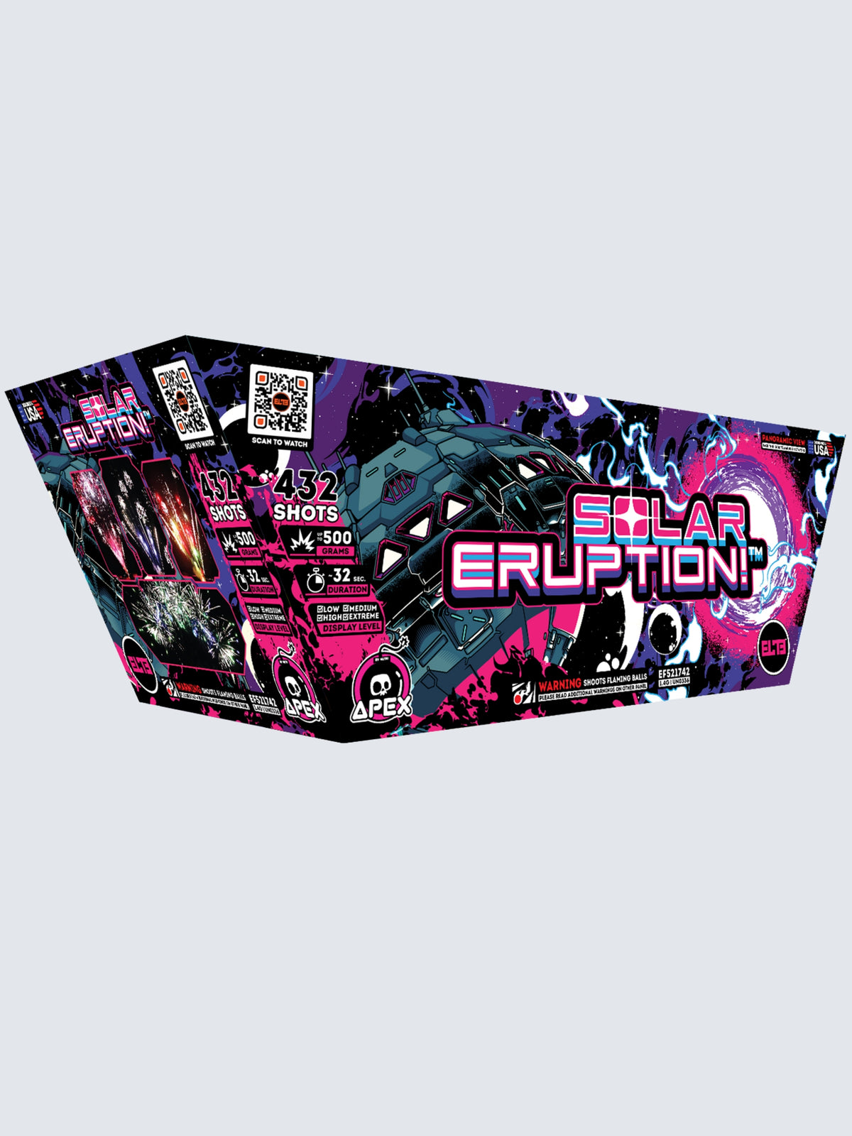 Unit of Solar Eruption finale cake fireworks. Packaging shows a spacey ufo.