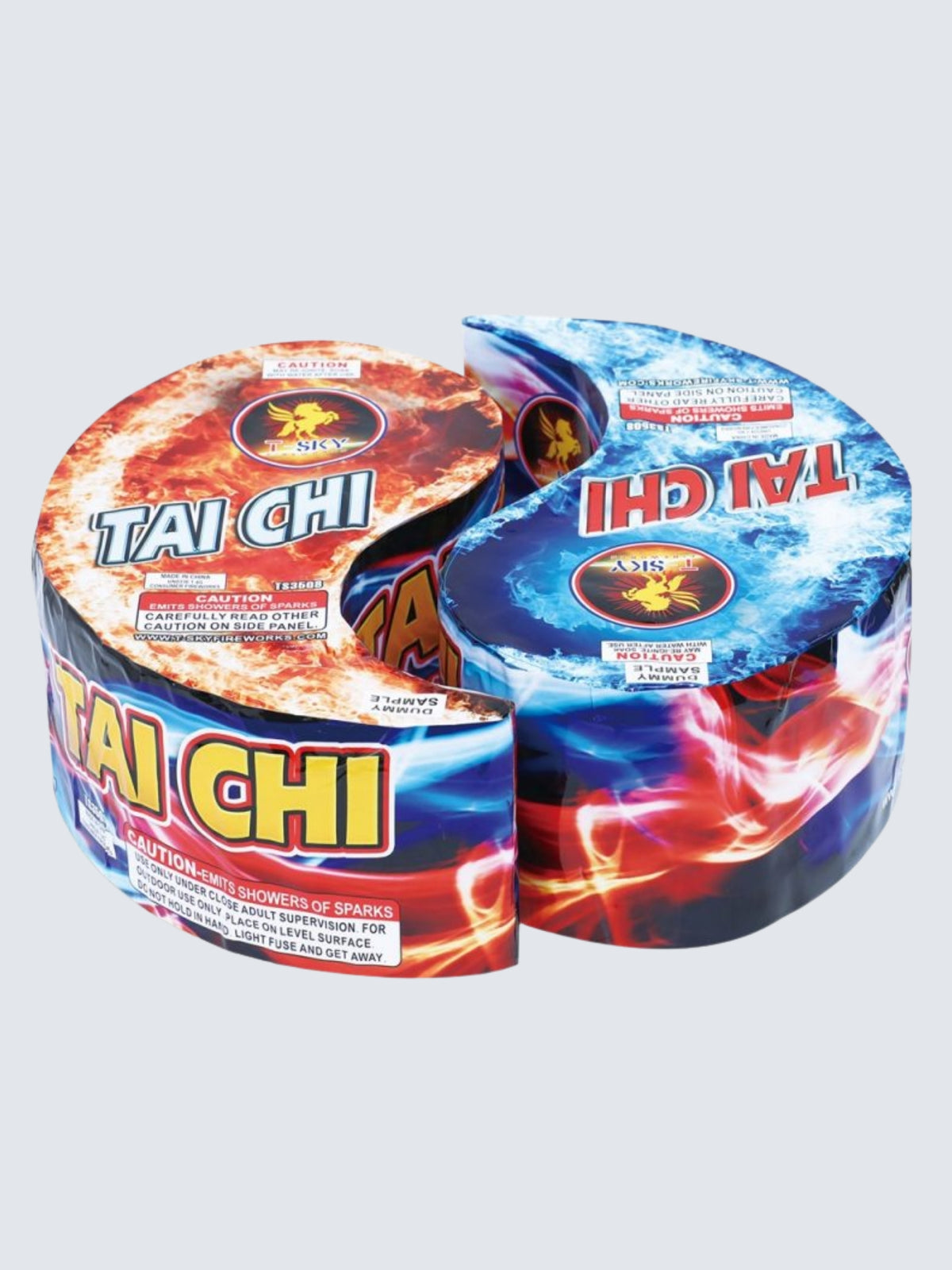 Tai Chi novelty fountain fireworks by T-Sky Fireworks featuring yin-yang shaped fire and ice artwork