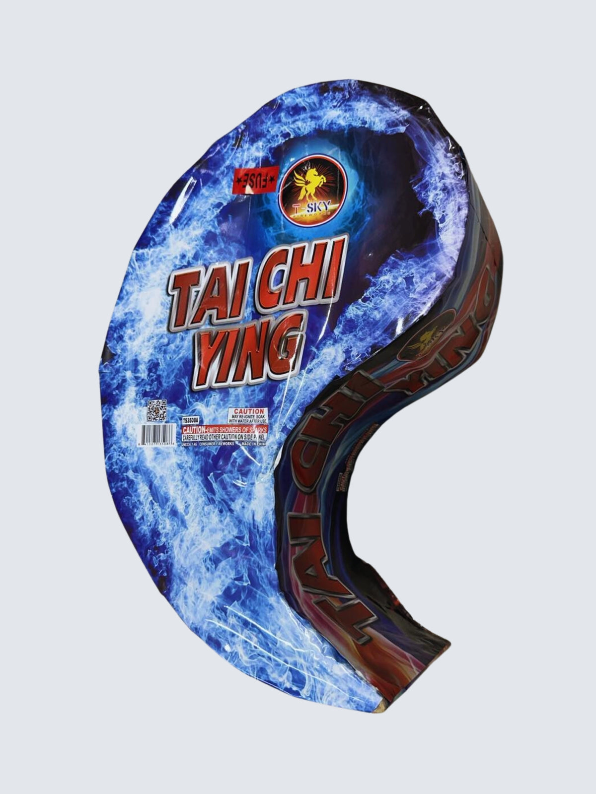 Tai Chi Ying novelty fountain firework by T-Sky Fireworks featuring yin-yang shaped design with blue flame artwork