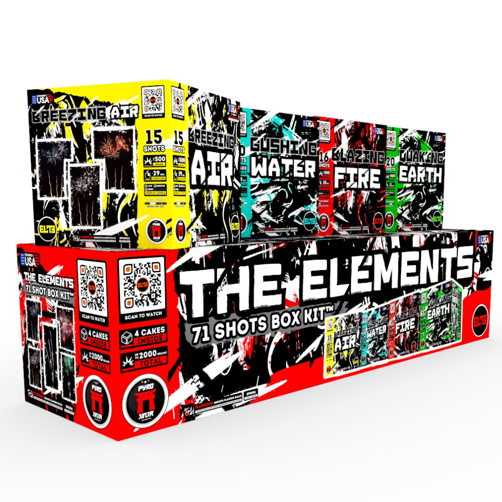 The Elements™  | 71 Shot Box Kit™ - Blazing Fire™ - Breezing Air™ - Gushing Water™ - Quaking Earth™
