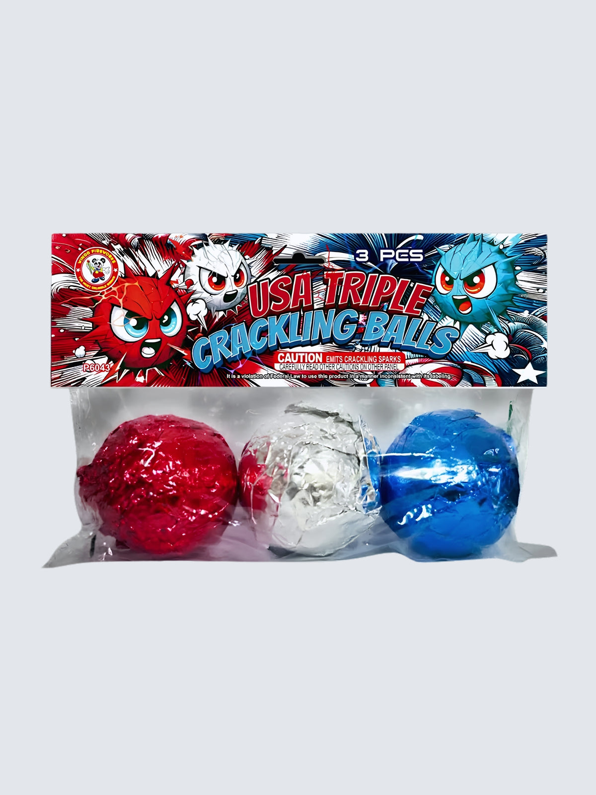 USA Triple Crackling Balls 3-piece pack by Winda Fireworks featuring red, white and blue crackling balls.