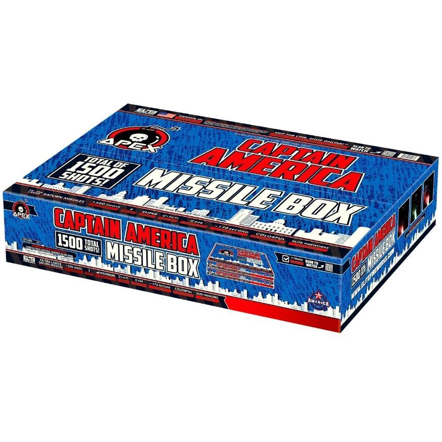 Captain America Barrage Missile™ | 750 Shot Saturn Missile by Apex by Elite!™ -Shop Online for X-tra Large Missile Base™ at Elite Fireworks!