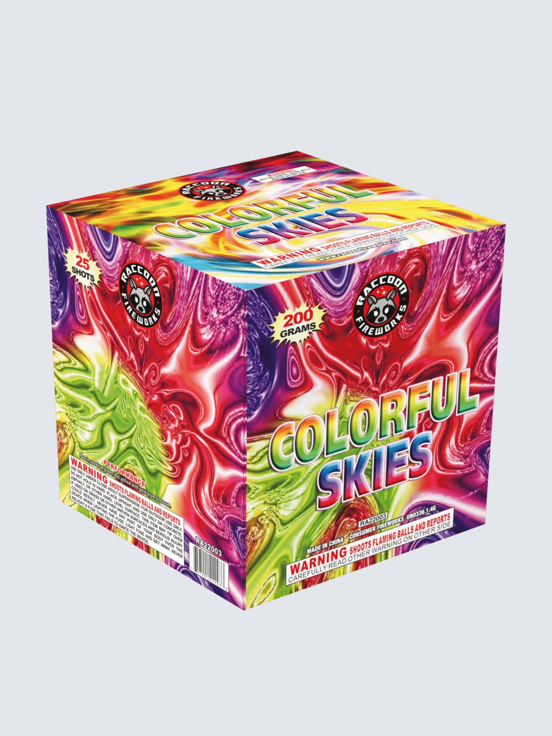 Colorful Skies | 25 Shot Aerial Repeater by Raccoon Fireworks -Shop Online for Standard Cake at Elite Fireworks!
