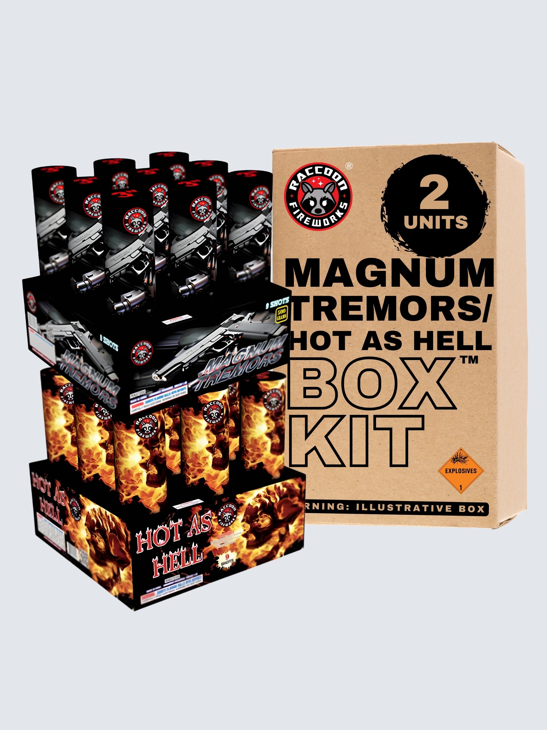 Hot As Hell - Cracklelicious - Magnum Tremors | NOAB Set with Variable Box Kit™ Options by Raccoon Fireworks -Shop Online for NOAB Cake at Elite Fireworks!