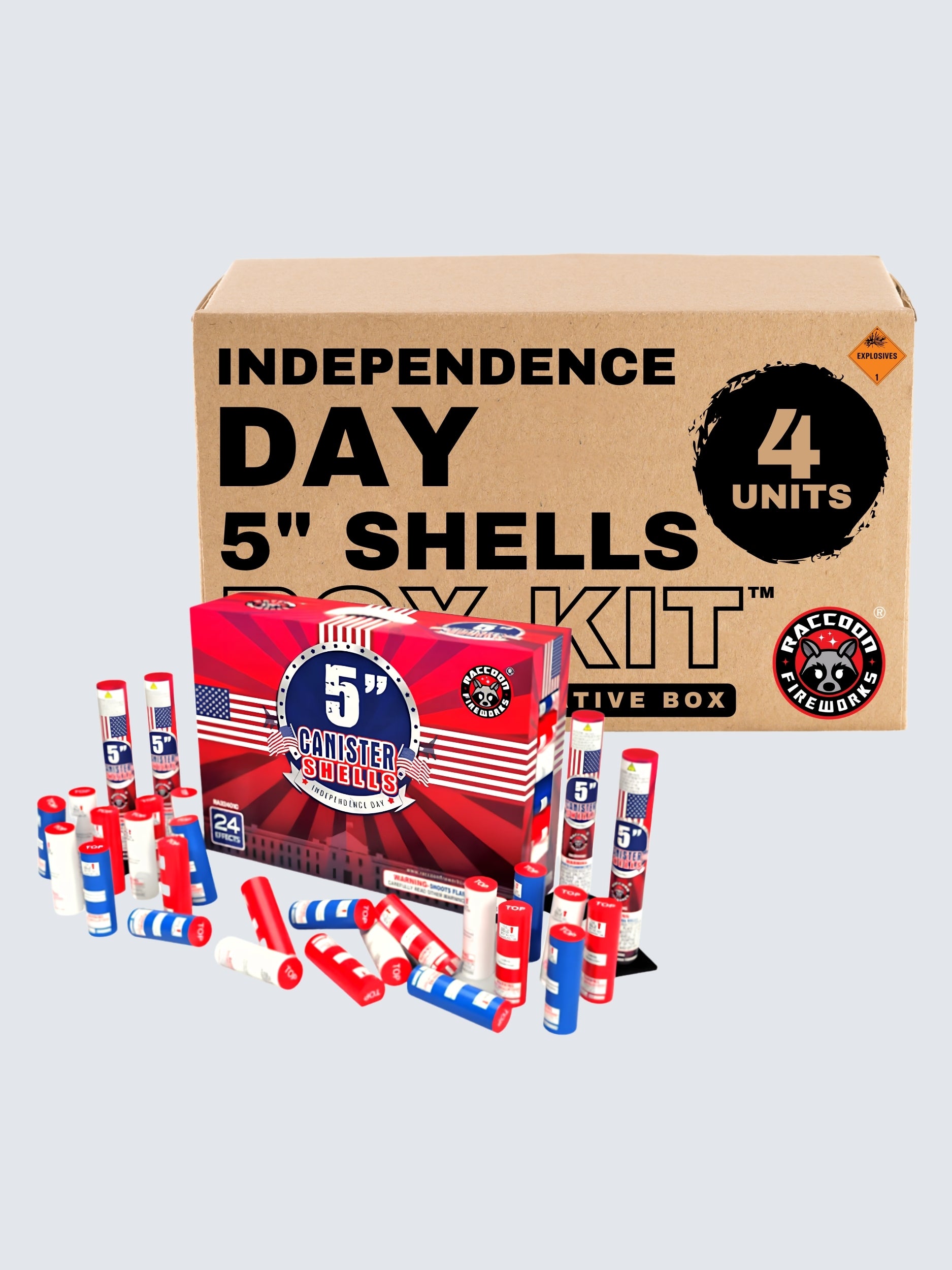 Independence Day | 24 Break Artillery Shell by Raccoon Fireworks -Shop Online for X-tra Large Canister Kit™ at Elite Fireworks!