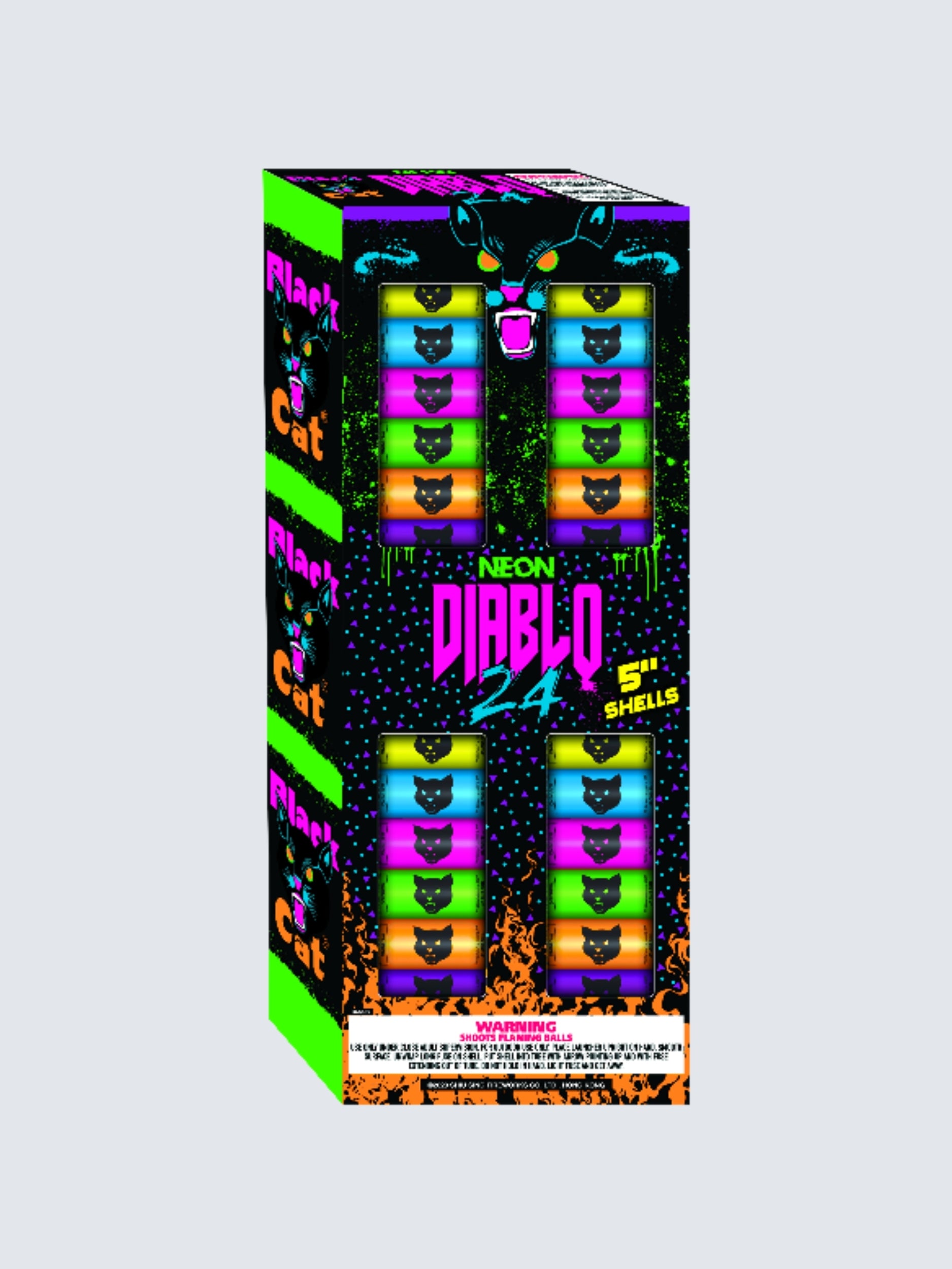 Neon Diablo 24 | 24 Break Artillery Shell by Black Cat Fireworks -Shop Online for X-tra Large Canister Kit™ at Elite Fireworks!