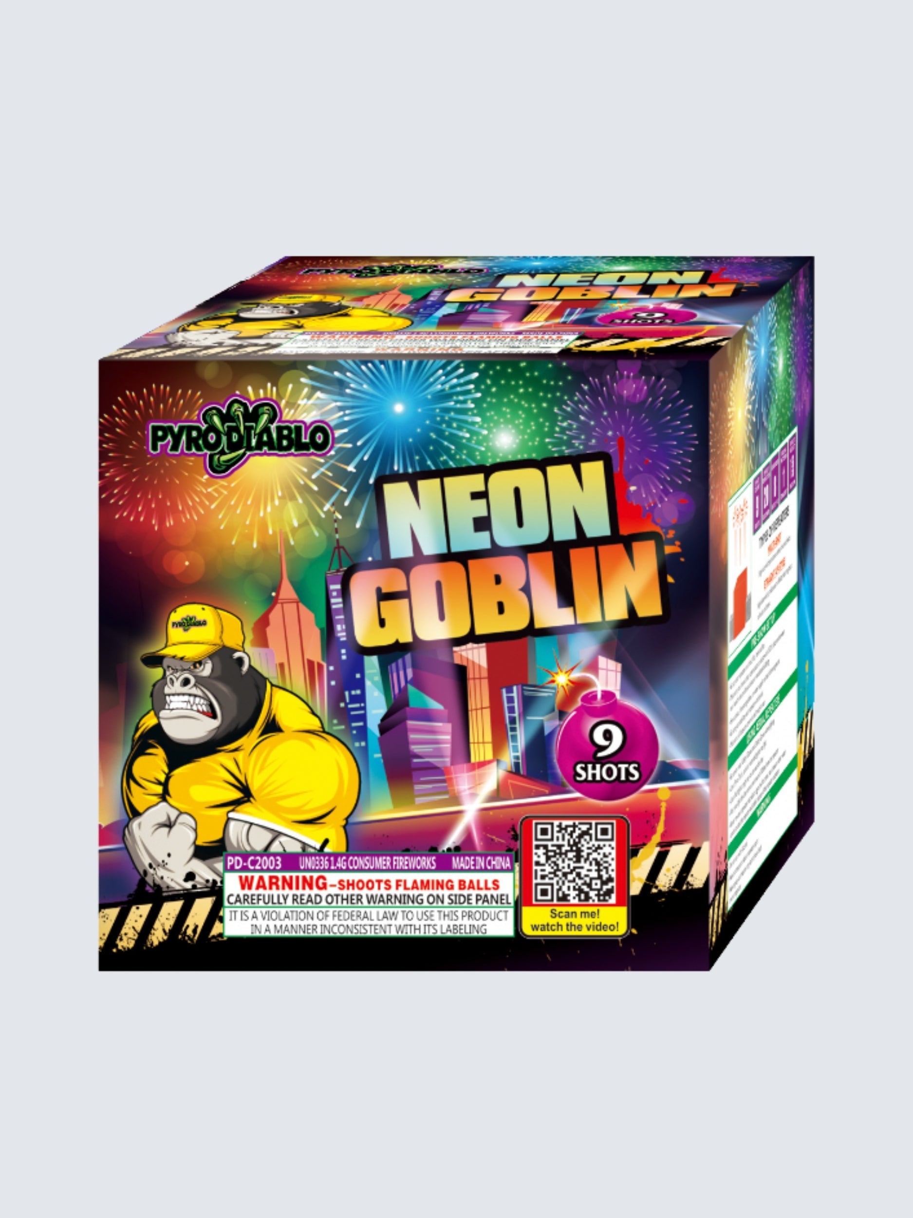 Neon Goblin | 9 Shot Aerial Repeater by Pyro Diablo -Shop Online for Standard Cake at Elite Fireworks!