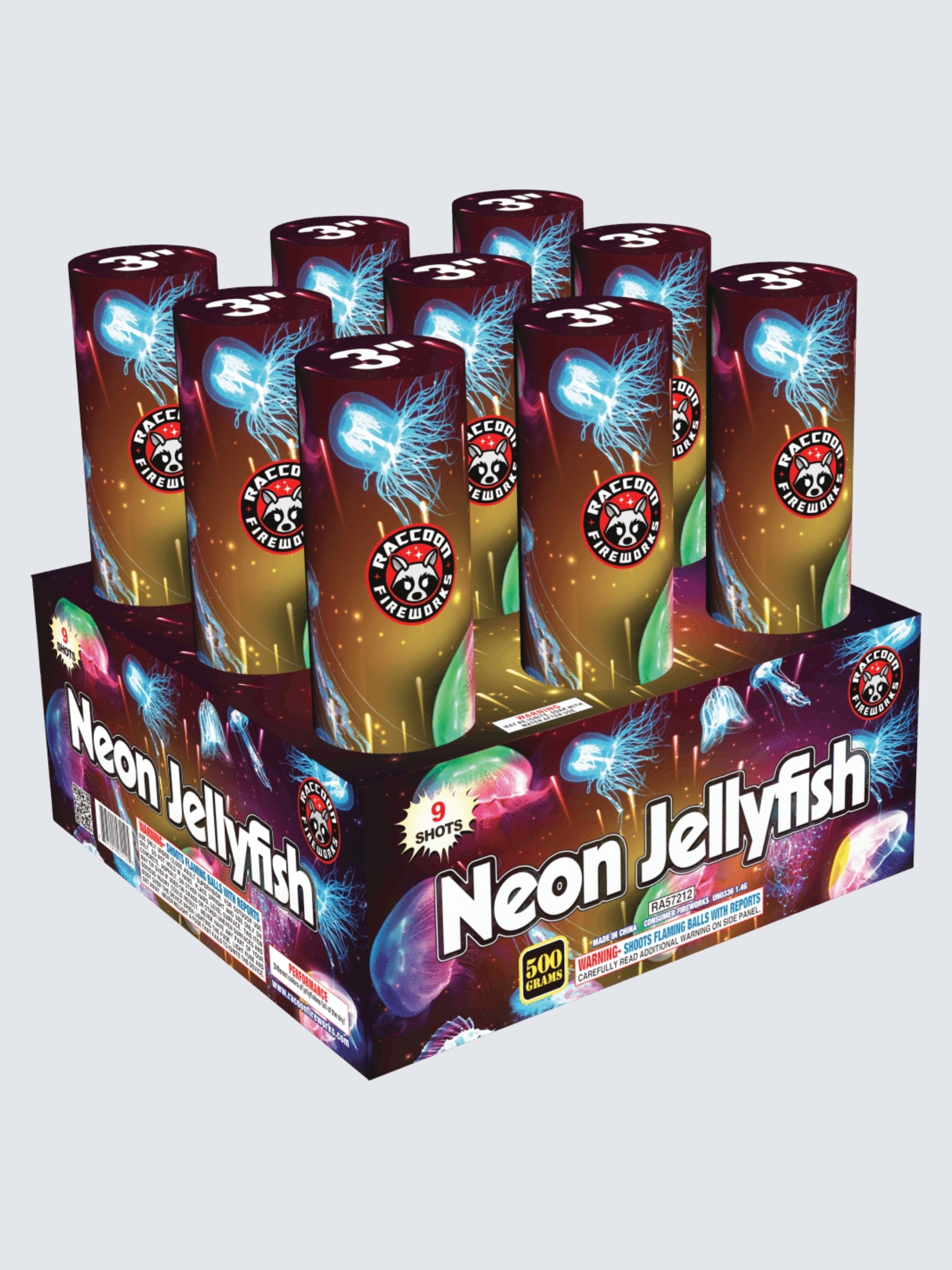 Neon Jellyfish | 9 Shot Aerial Repeater by Raccoon Fireworks -Shop Online for NOAB Cake at Elite Fireworks!