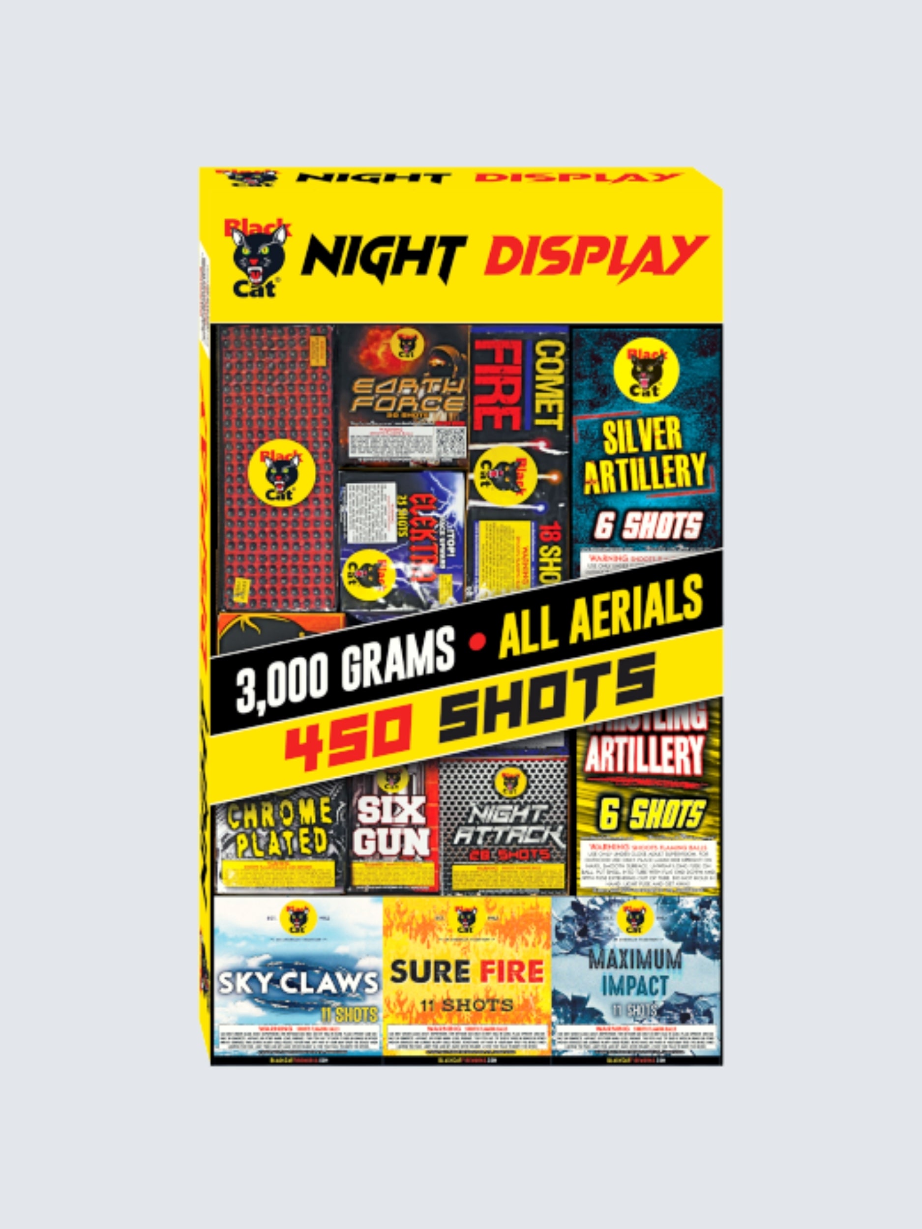 Night Display | All Aerial Repeater and Shell Variety Assortment by Black Cat Fireworks -Shop Online for X-tra Large Select Kit™ at Elite Fireworks!