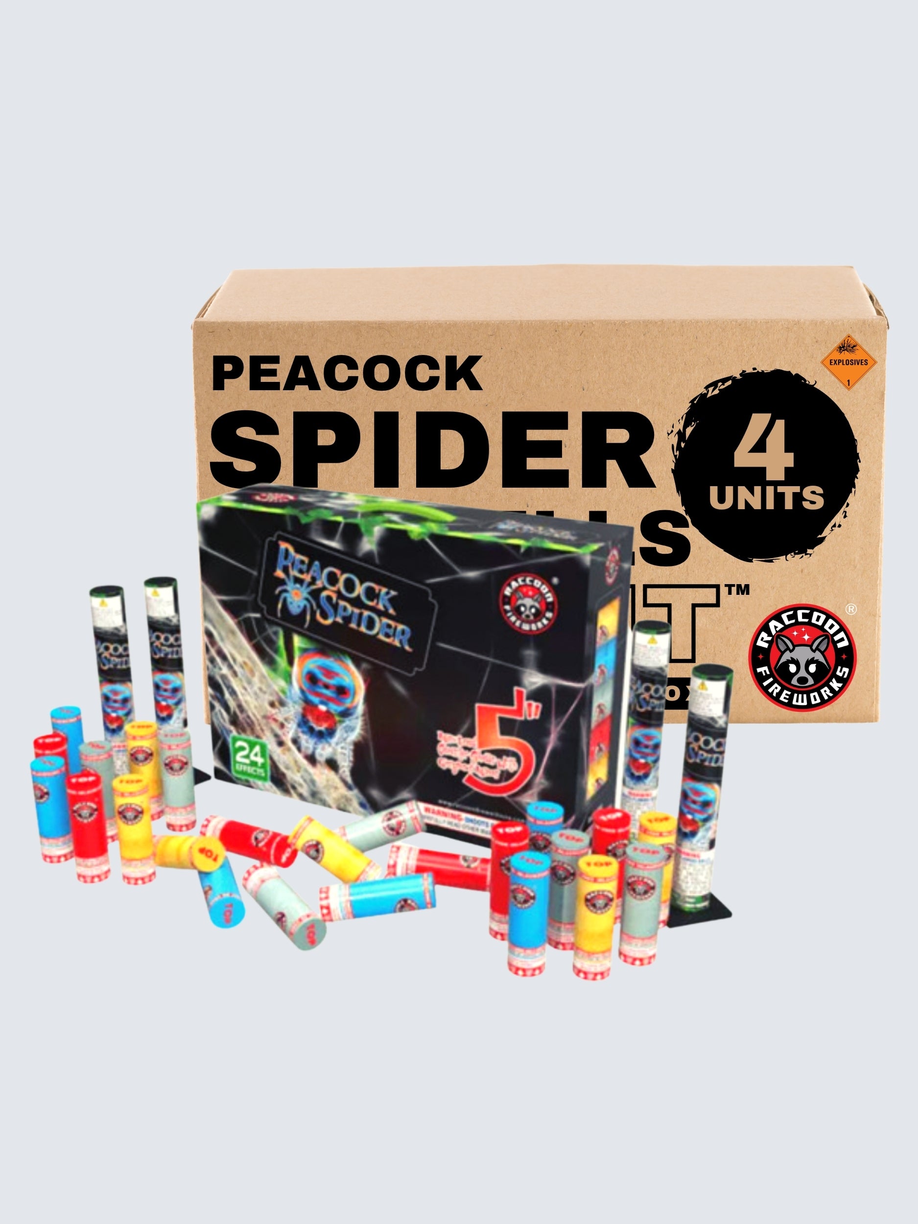 Peacock Spider | 24 Break Artillery Shell by Raccoon Fireworks -Shop Online for X-tra Large Canister Kit™ at Elite Fireworks!