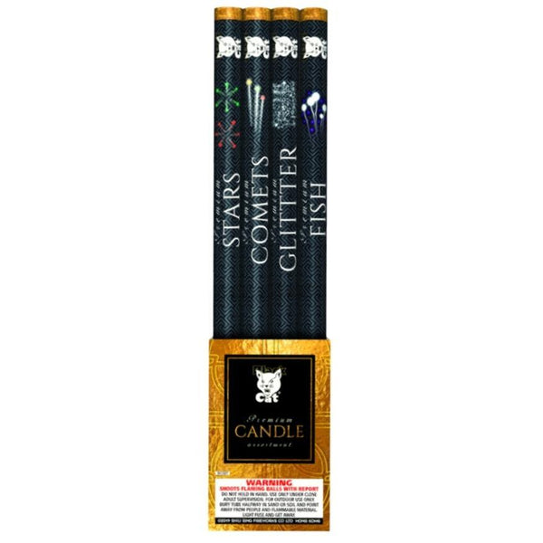 Premium Candle Assortment | 8 Shot Barrage Candle by Black Cat Fireworks -Shop Online for Large Candle at Elite Fireworks!