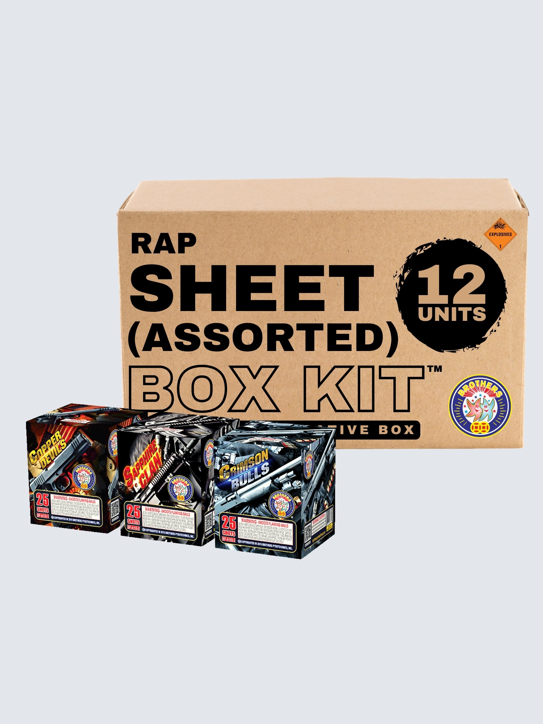 Rap Sheet | 300 Shot Box Kit™ - Crimson Bulls - Copper Devils - Sapphire Clan by Brothers Pyrotechnics -Shop Online for Standard Cake at Elite Fireworks!