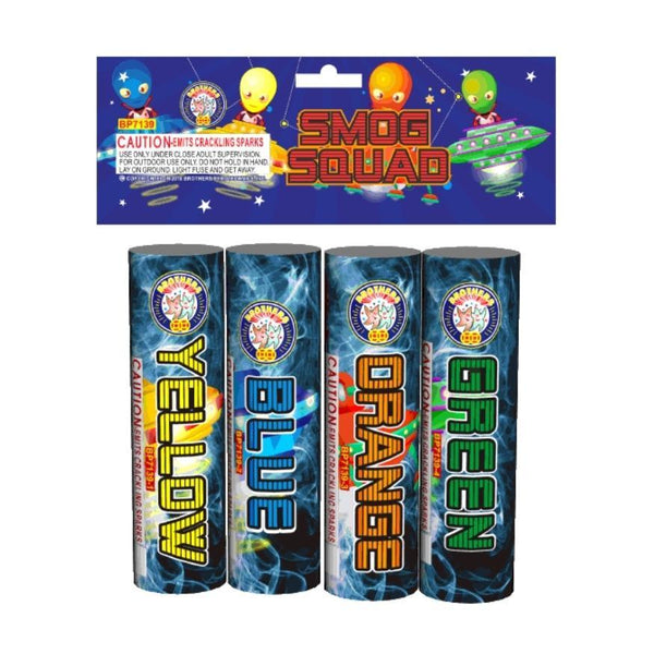 Smog Squad | Four Color Assorted Smoke Gadget by Brothers Pyrotechnics -Shop Online for X-tra Large Smoke Tube™ at Elite Fireworks!