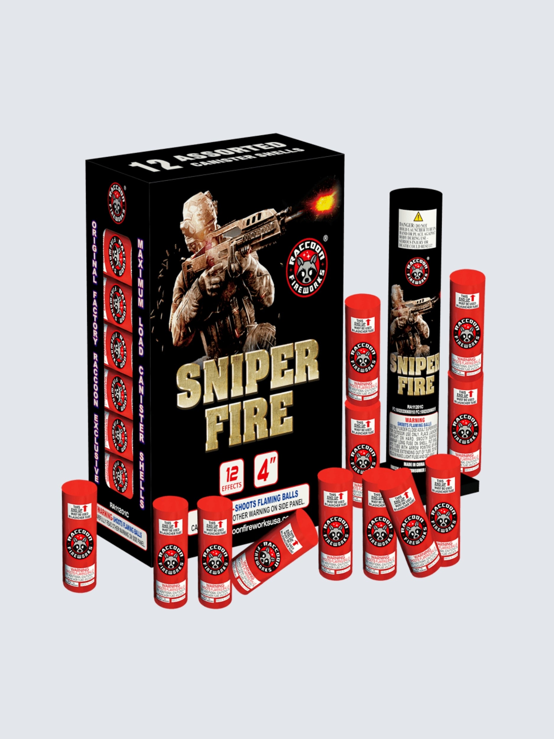Sniper Fire | 12 Break Artillery Shell by Raccoon Fireworks -Shop Online for Large Canister Kit™ at Elite Fireworks!
